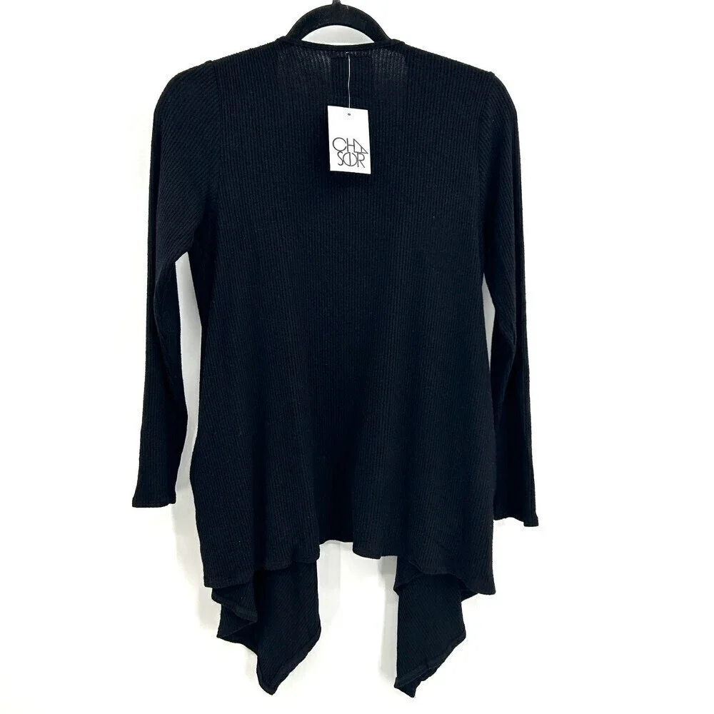 NWT CHASER Black Ribbed Soft Open Cardigan Sweater With Pockets Size Medium - Picture 2 of 5